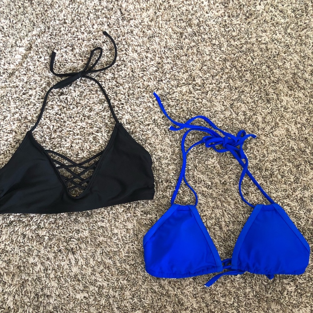 Black Bikini Top and Blue Bikini Top